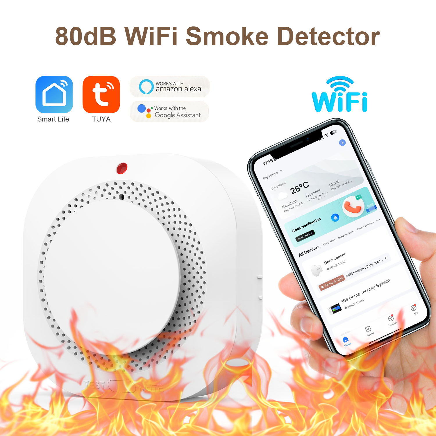 WiFi Fire Protection Smoke Sen - Smoke Detector Interconnected incelemesi ve fiyatı